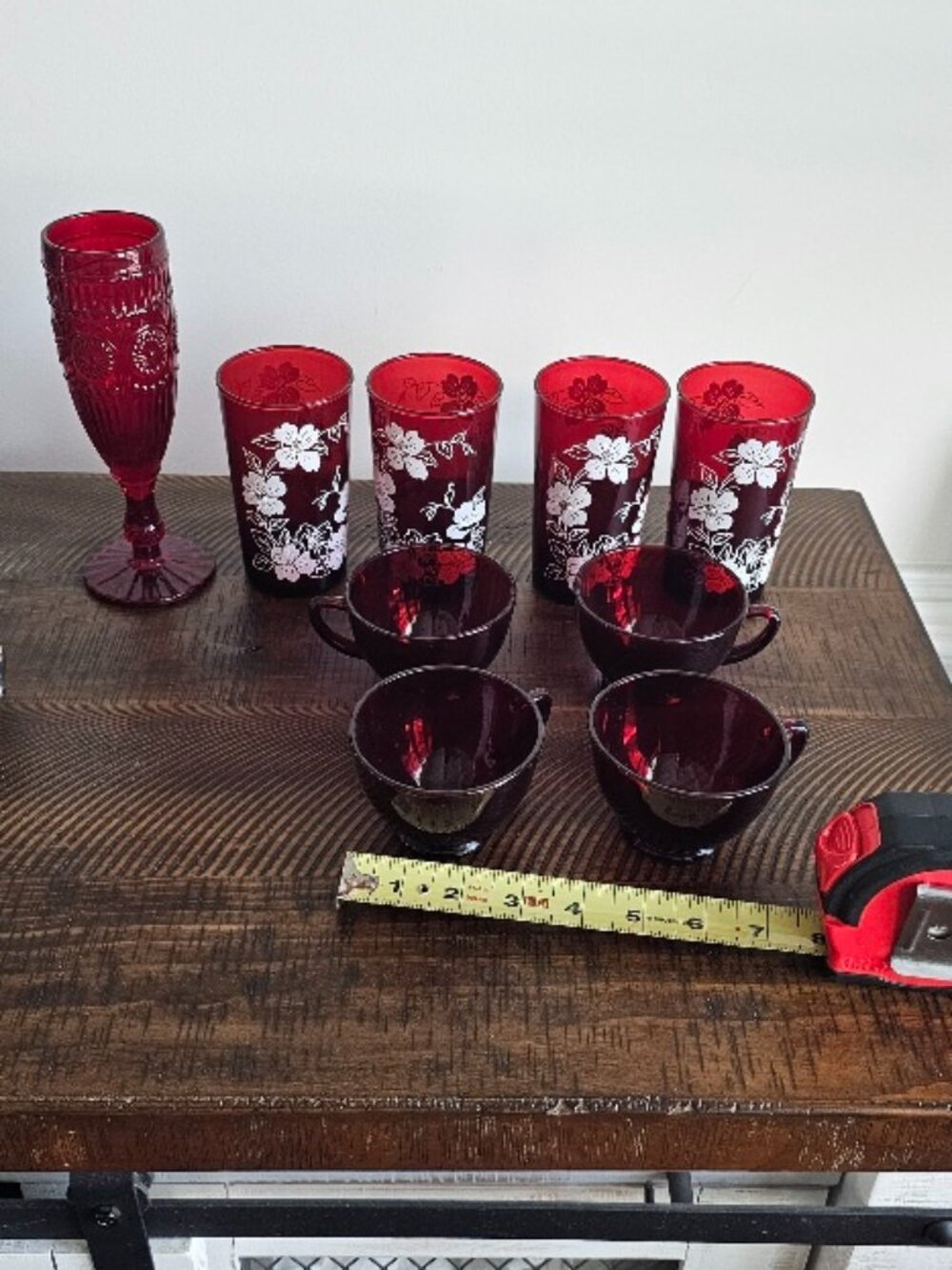 9 Ruby Red Glass Juice Glasses Cup Cups Goblet EUC